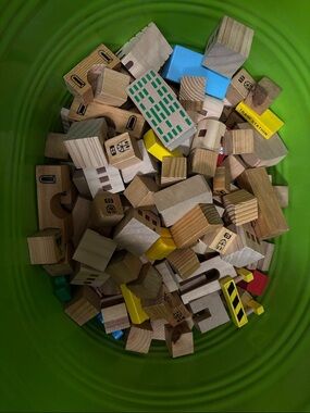 Assorted wooden building blocks